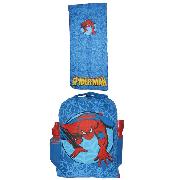 Spiderman Backpack Rucksack Combo Inc Sleeping Bag Torch and Drink Bottle